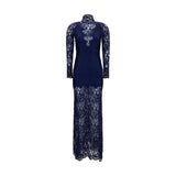 Rabanne Blue Polyamide Long Dress - Elegant Lace and Jersey Design