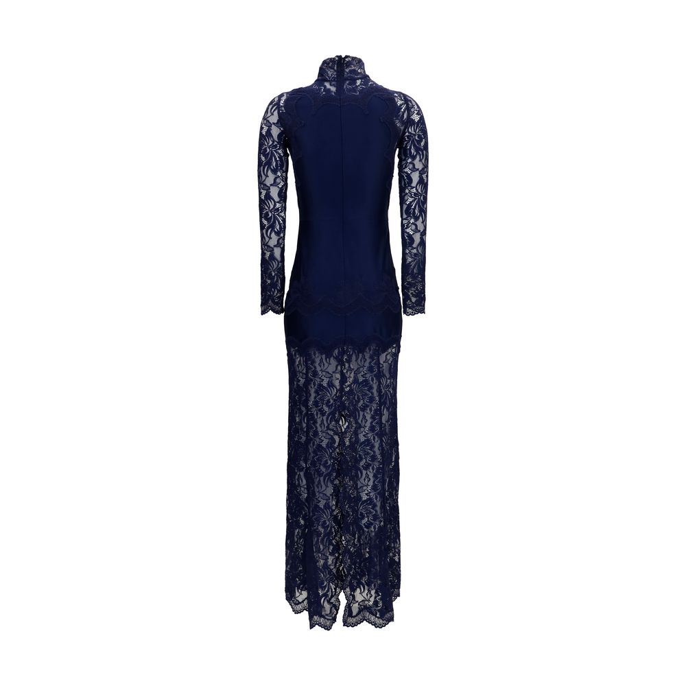 Rabanne Blue Polyamide Long Dress - Elegant Lace and Jersey Design