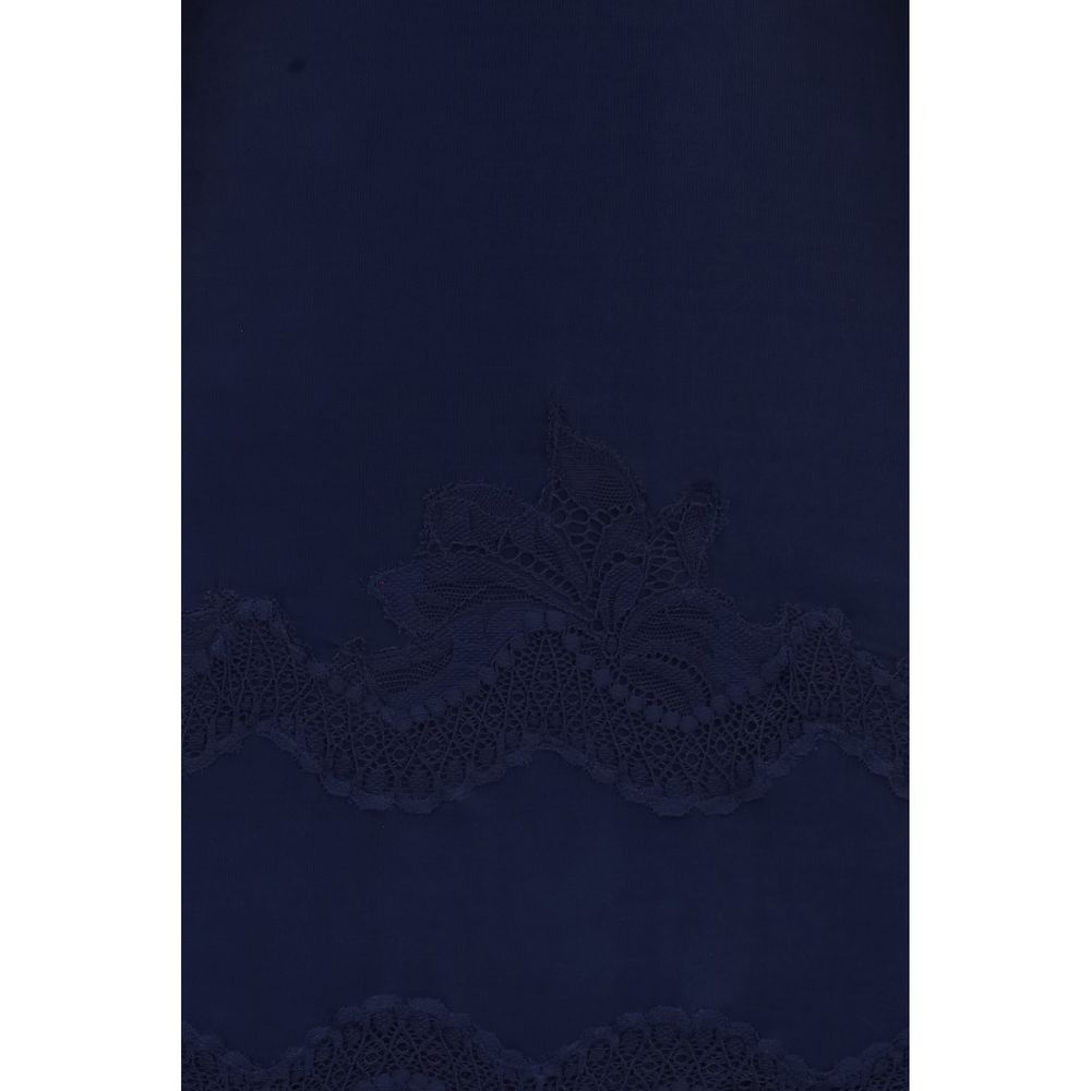 Rabanne Blue Polyamide Long Dress - Elegant Lace and Jersey Design