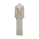 Rabanne Beige Polyamide Long Dress - Elegant Lace and Jersey Design