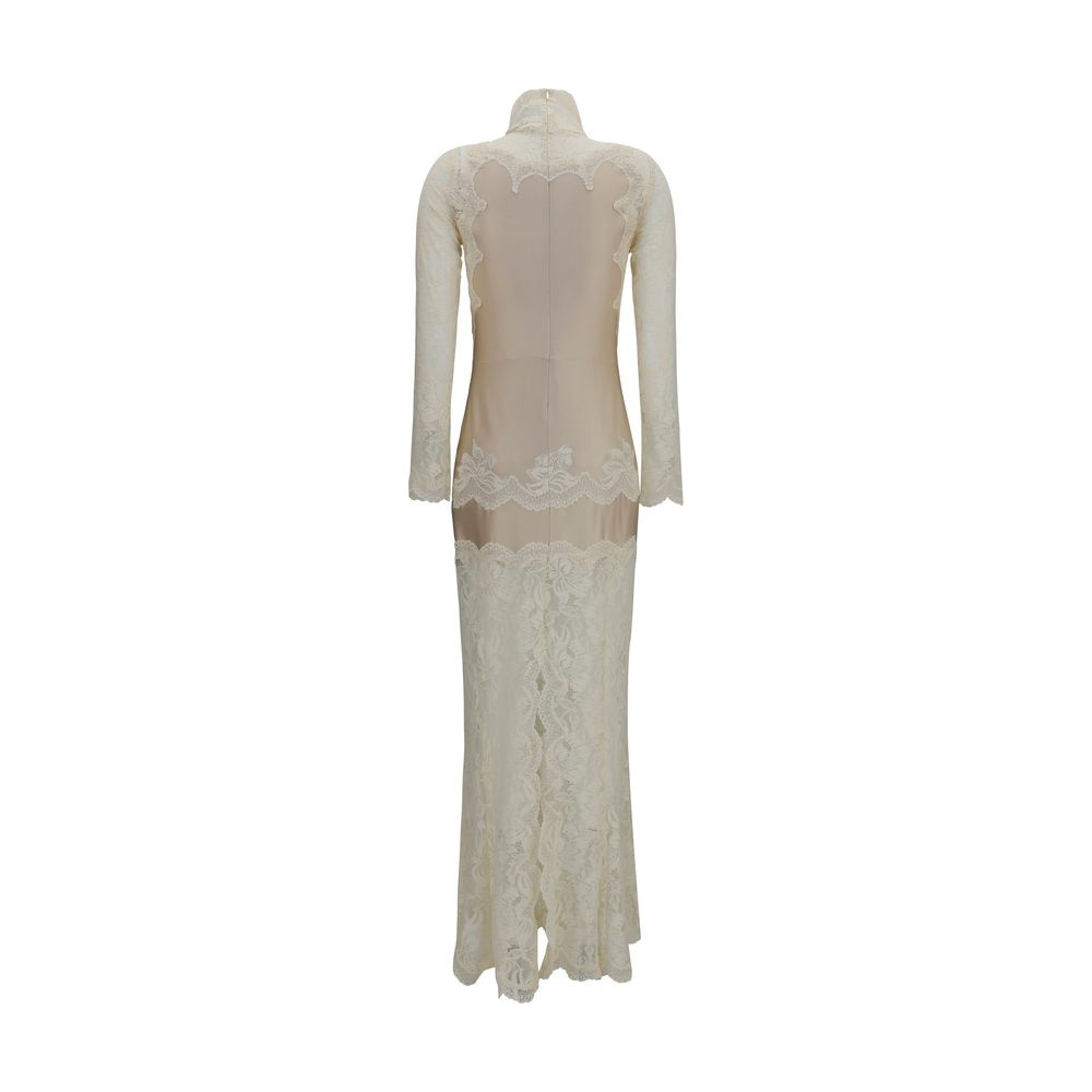 Rabanne Beige Polyamide Long Dress - Elegant Lace and Jersey Design