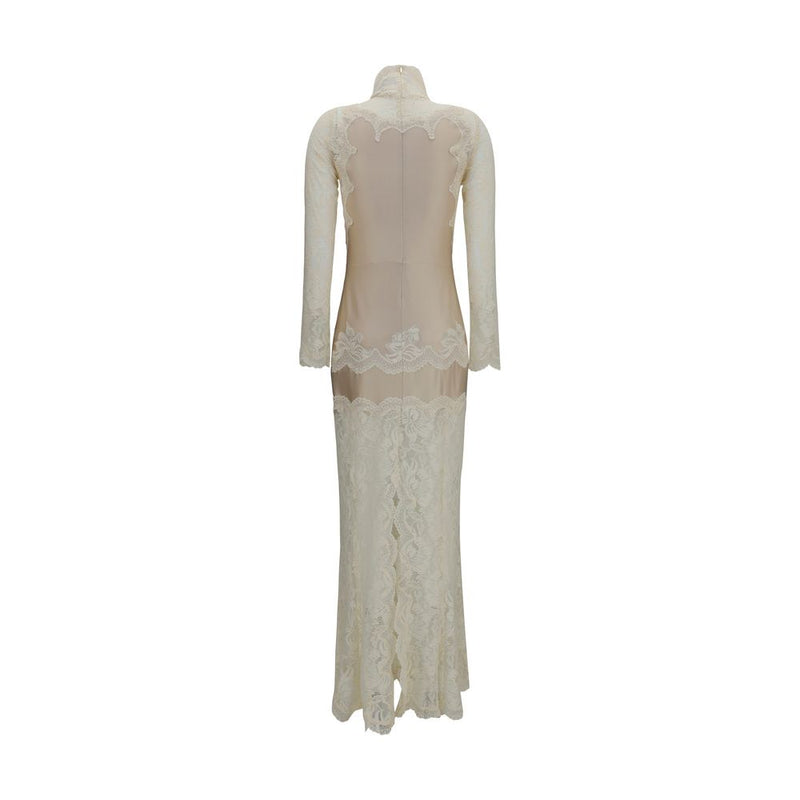 Rabanne Beige Polyamide Long Dress - Elegant Lace and Jersey Design