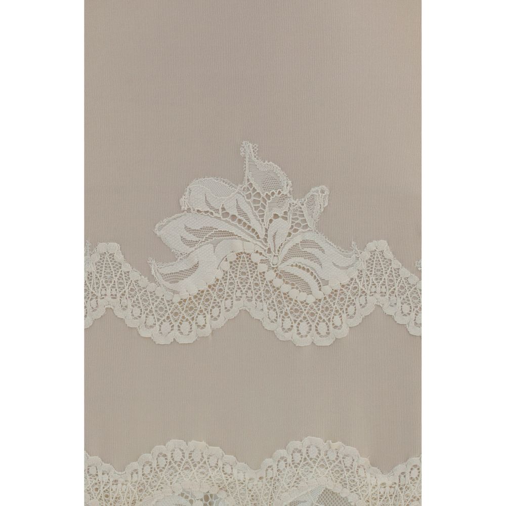 Rabanne Beige Polyamide Long Dress - Elegant Lace and Jersey Design