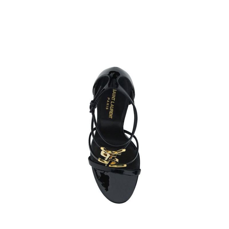 Saint Laurent Black Calf Leather Bos Taurus Stiletto Heel Sandals