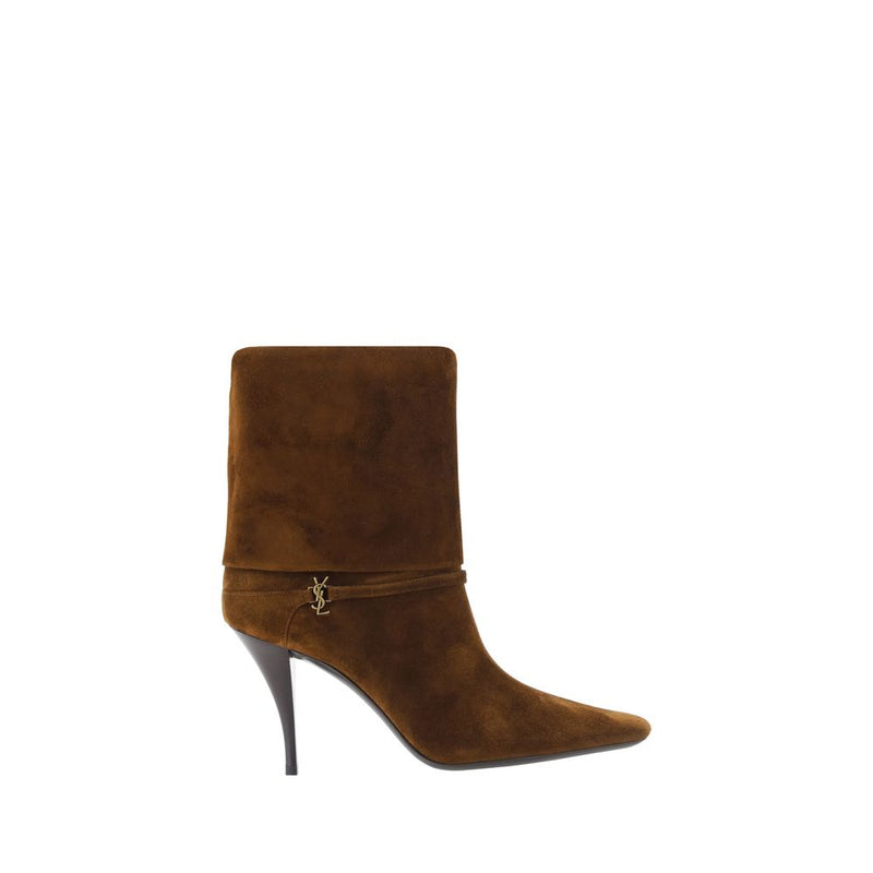 Bottes à talons hauts Saint Laurent en cuir de veau marron Bos Taurus