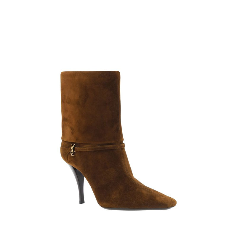 Bottes à talons hauts Saint Laurent en cuir de veau marron Bos Taurus