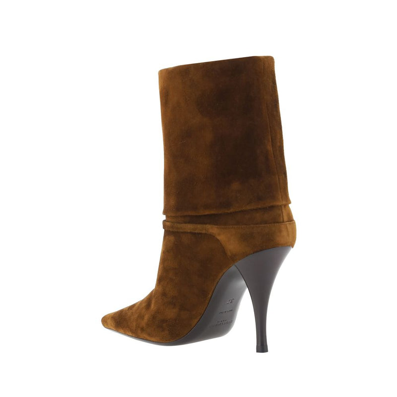 Bottes à talons hauts Saint Laurent en cuir de veau marron Bos Taurus