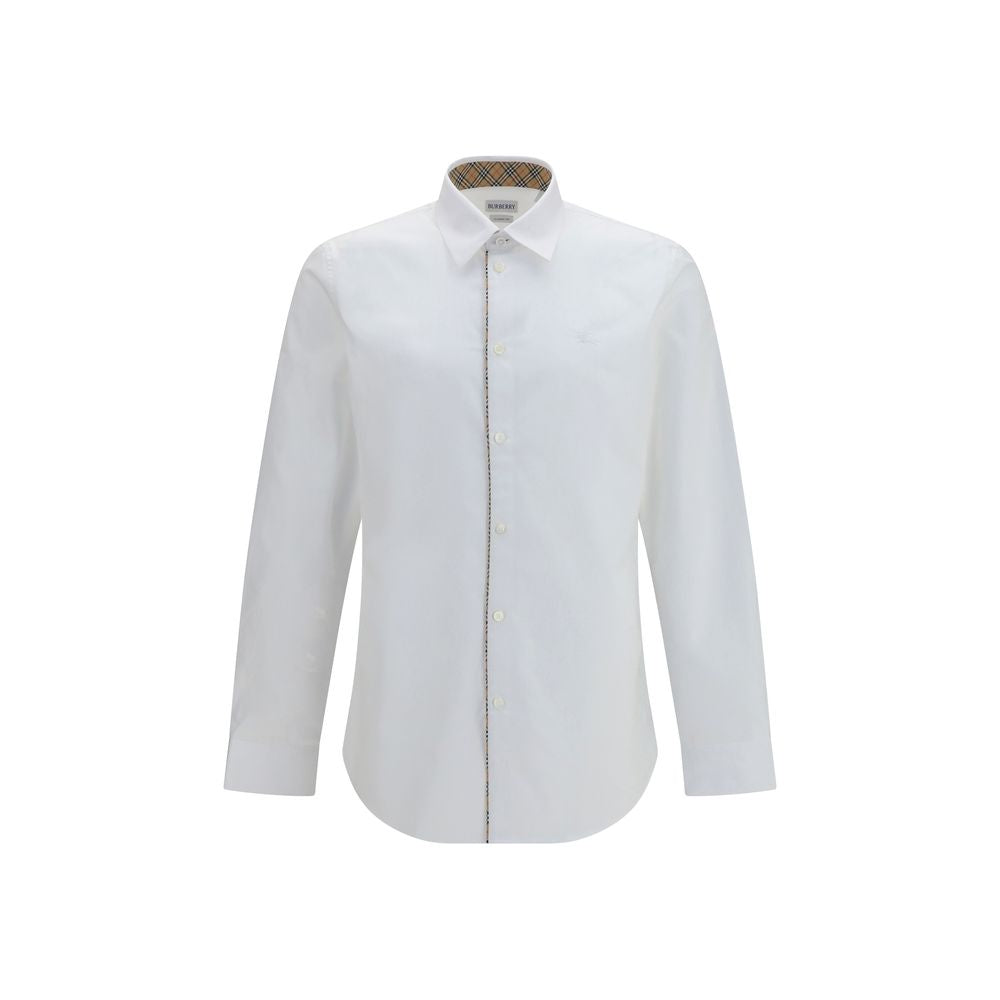 Burberry White Cotton Dress Shirt with Check Trims