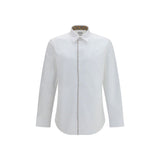 Burberry White Cotton Dress Shirt with Check Trims