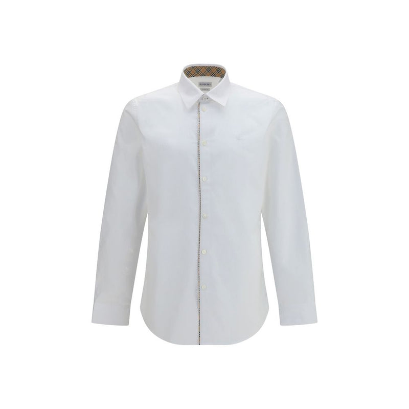 Burberry White Cotton Dress Shirt with Check Trims