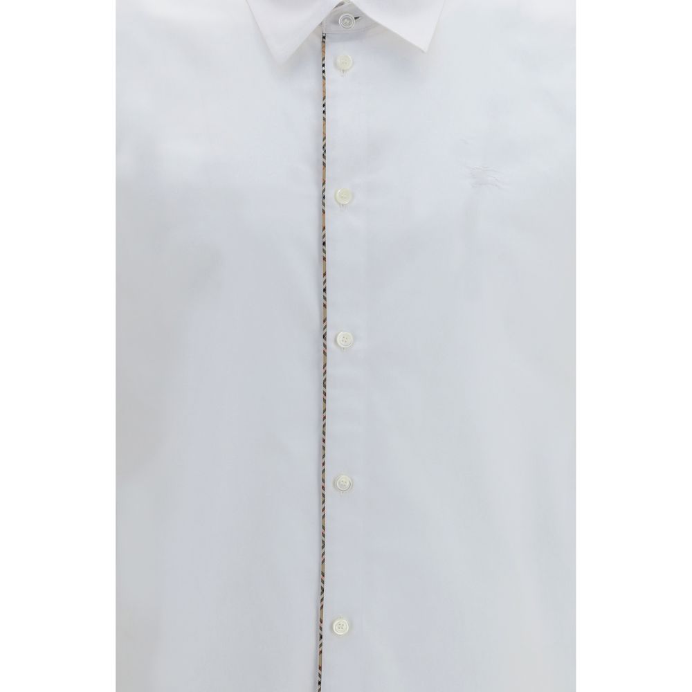Burberry White Cotton Dress Shirt with Check Trims