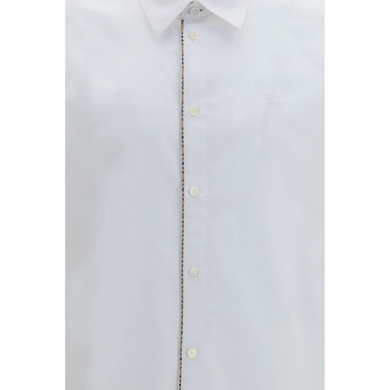 Burberry White Cotton Dress Shirt with Check Trims