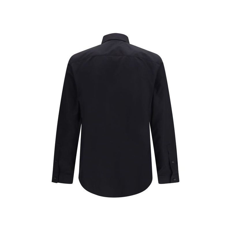 Burberry Black Cotton Dress Shirt with Check Trims