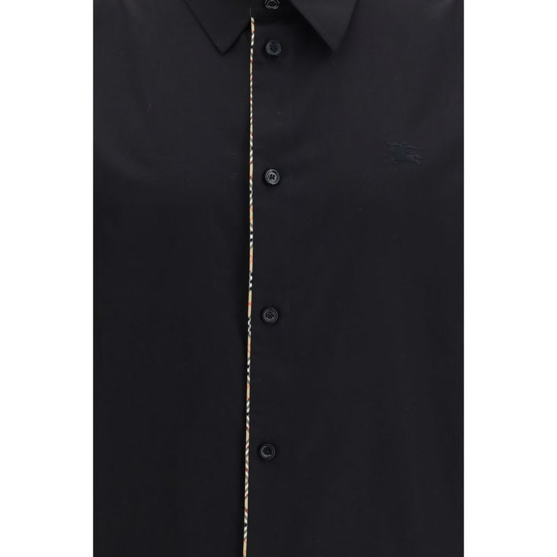 Burberry Black Cotton Dress Shirt with Check Trims