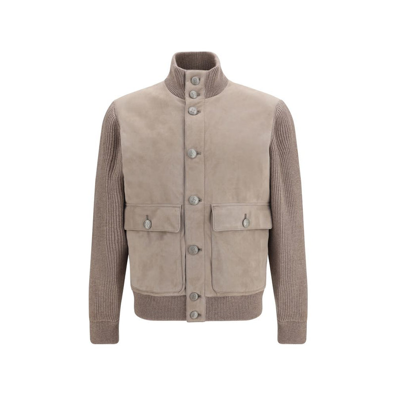 Brunello Cucinelli Beige Calf Leather Bos Taurus Full-Length Jacket
