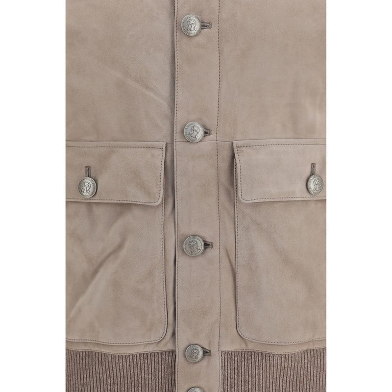 Brunello Cucinelli Beige Calf Leather Bos Taurus Full-Length Jacket