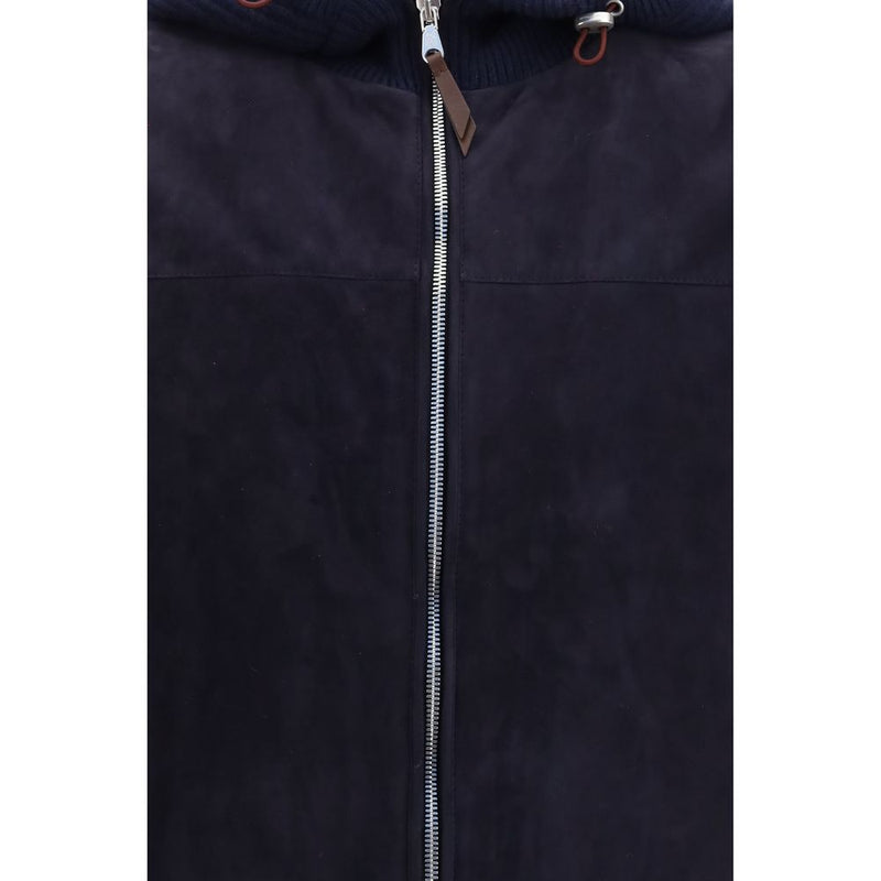 Brunello Cucinelli Blue Calf Leather Bos Taurus Jacket