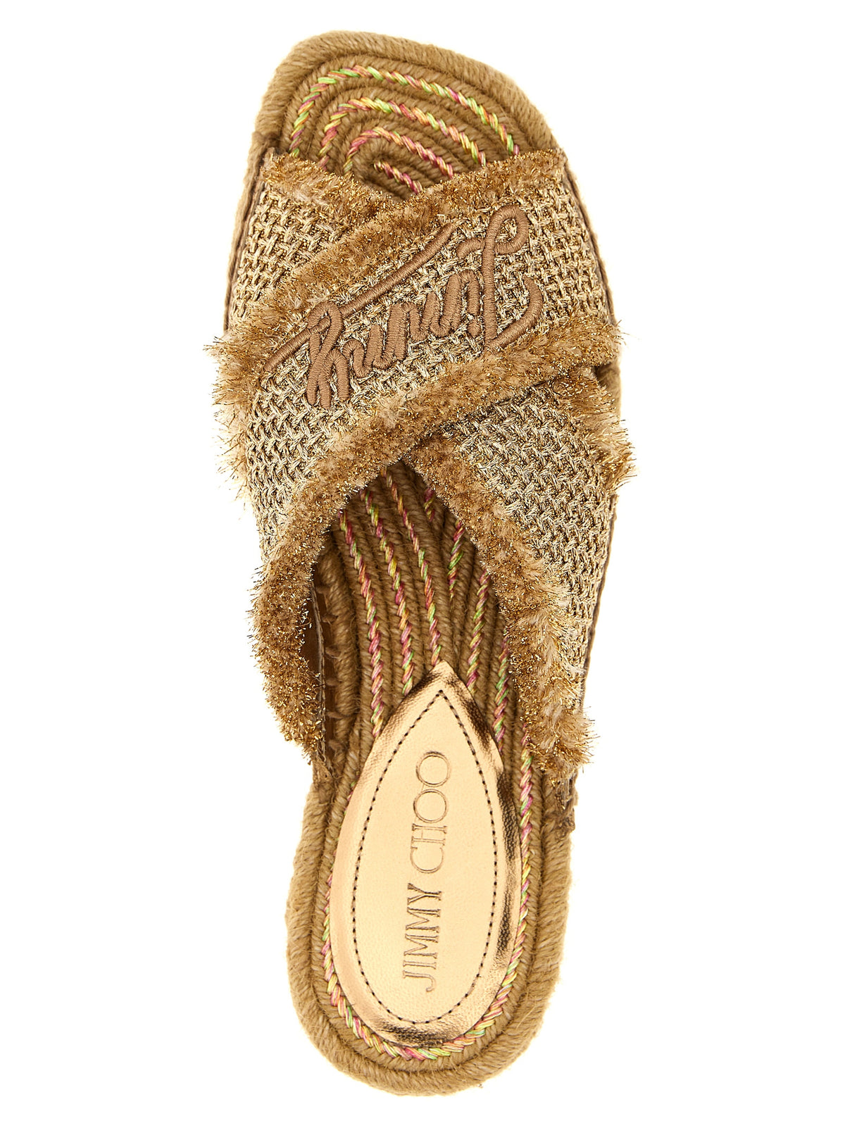 Jimmy Choo Gold Textile Slides