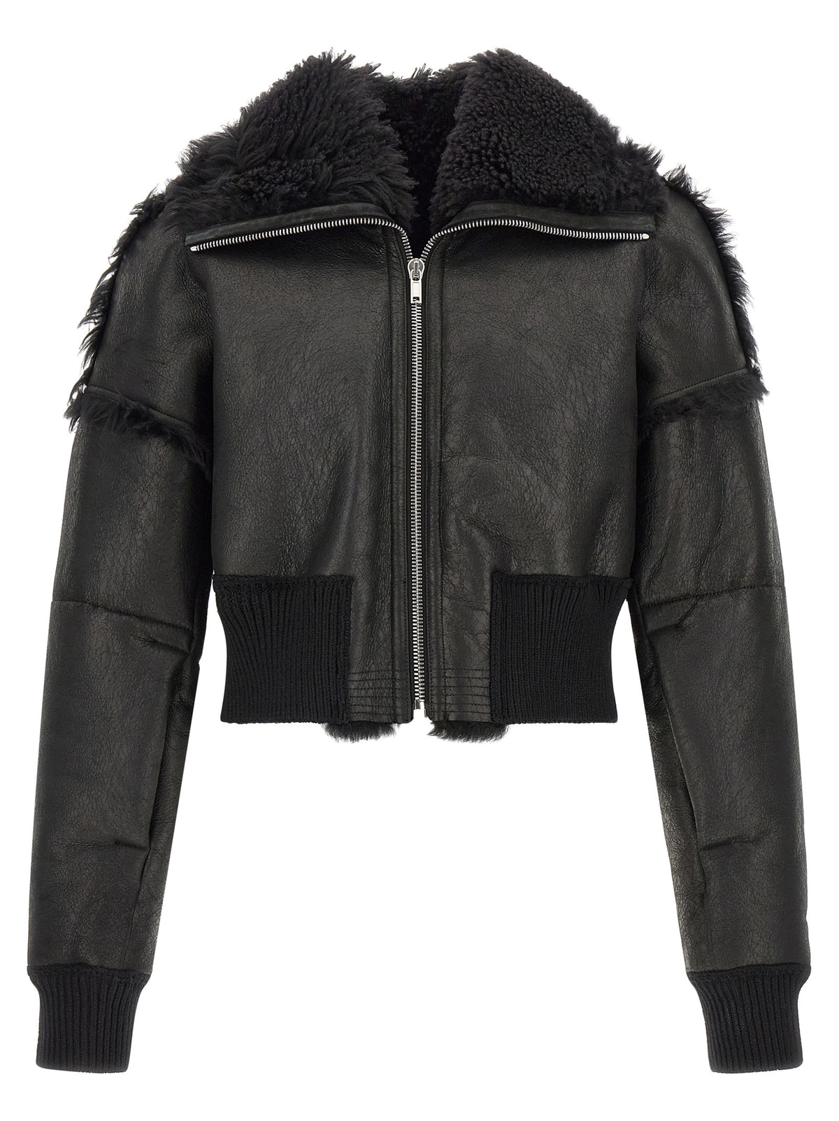Veste en cuir et fourrure d'agneau noire Rick Owens