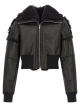 Veste en cuir et fourrure d'agneau noire Rick Owens