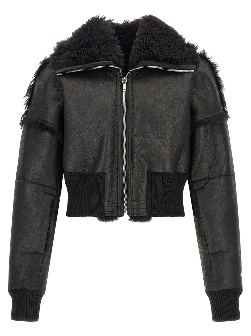 Veste en cuir et fourrure d'agneau noire Rick Owens