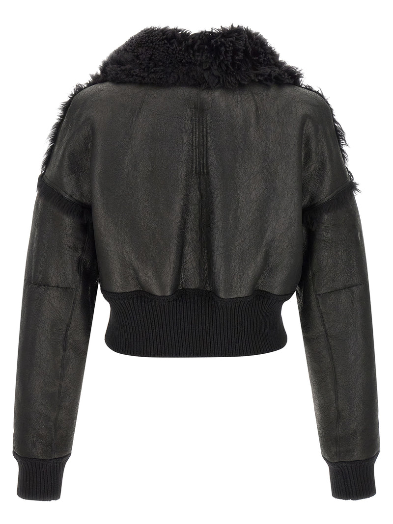 Veste en cuir et fourrure d'agneau noire Rick Owens