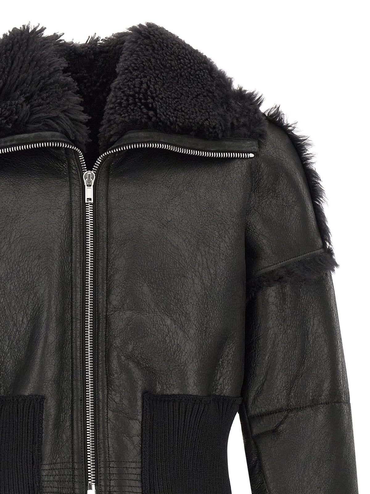 Veste en cuir et fourrure d'agneau noire Rick Owens