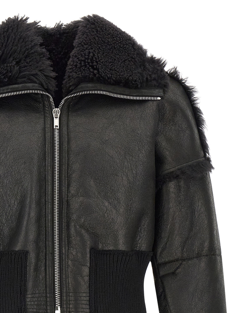 Veste en cuir et fourrure d'agneau noire Rick Owens