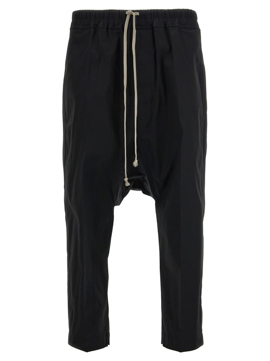 Rick Owens Black Drawstring Cropped Cotton Pants