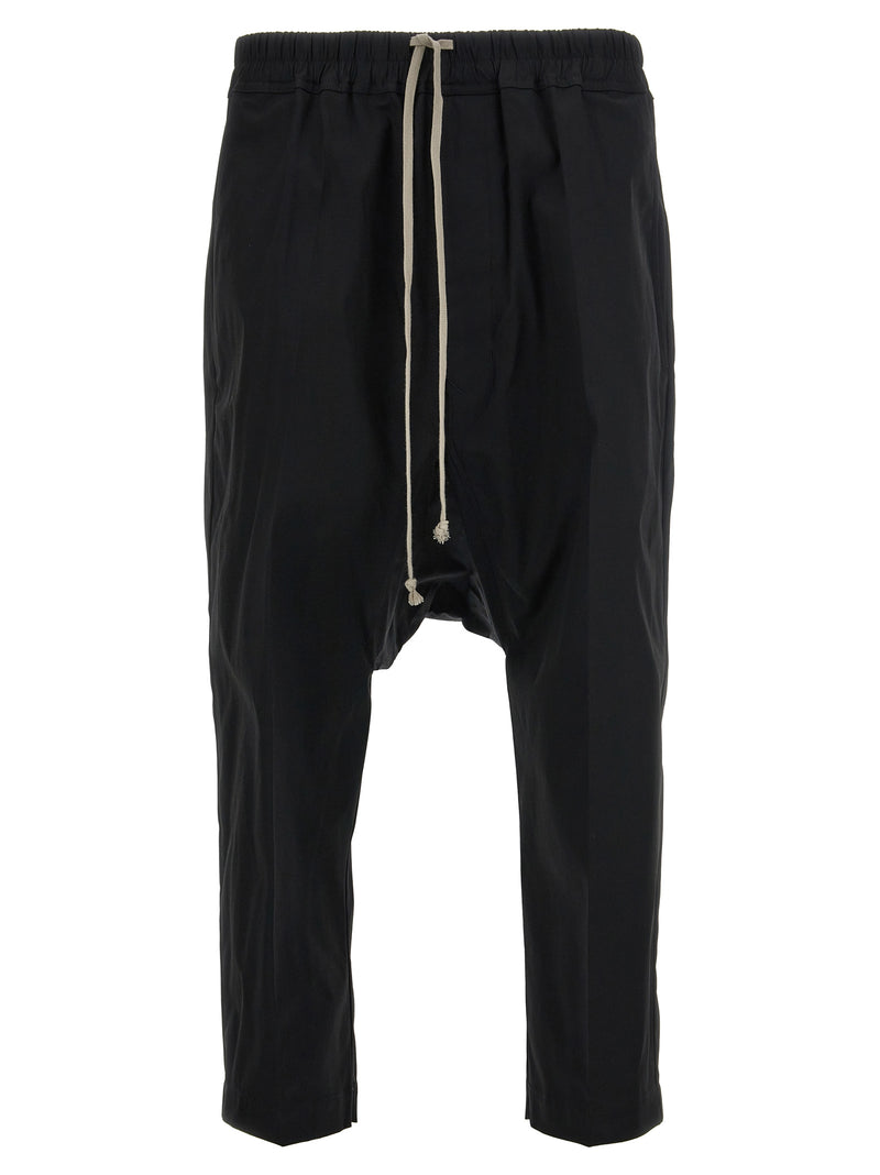 Rick Owens Black Drawstring Cropped Cotton Pants