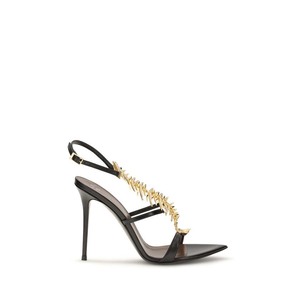 Sandales à talons aiguilles en cuir de veau noir Bos Taurus Giuseppe Zanotti