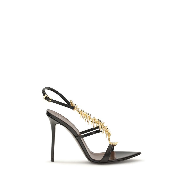 Sandales à talons aiguilles en cuir de veau noir Bos Taurus Giuseppe Zanotti