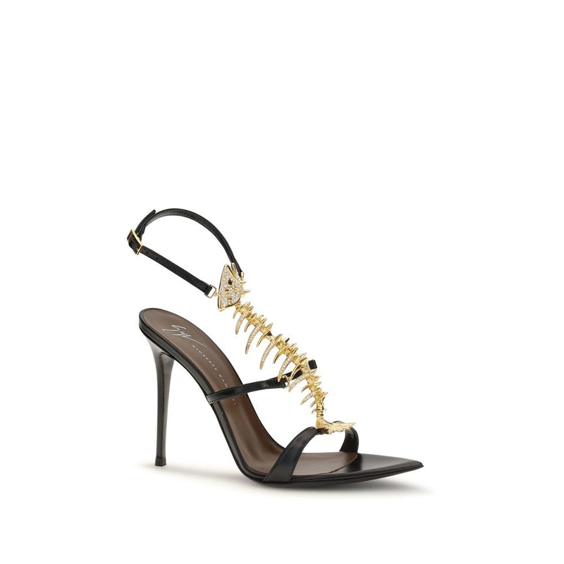 Sandales à talons aiguilles en cuir de veau noir Bos Taurus Giuseppe Zanotti