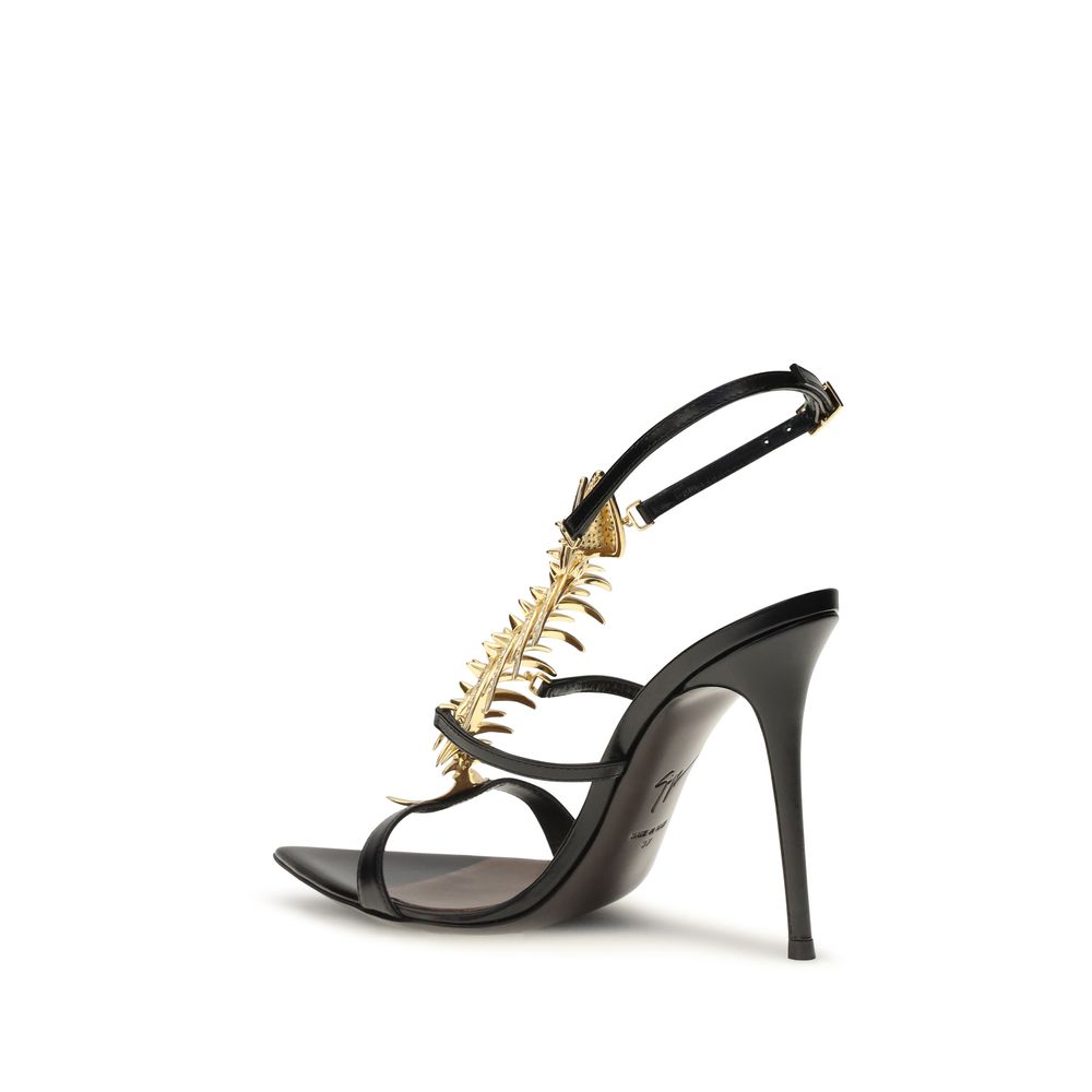 Sandales à talons aiguilles en cuir de veau noir Bos Taurus Giuseppe Zanotti