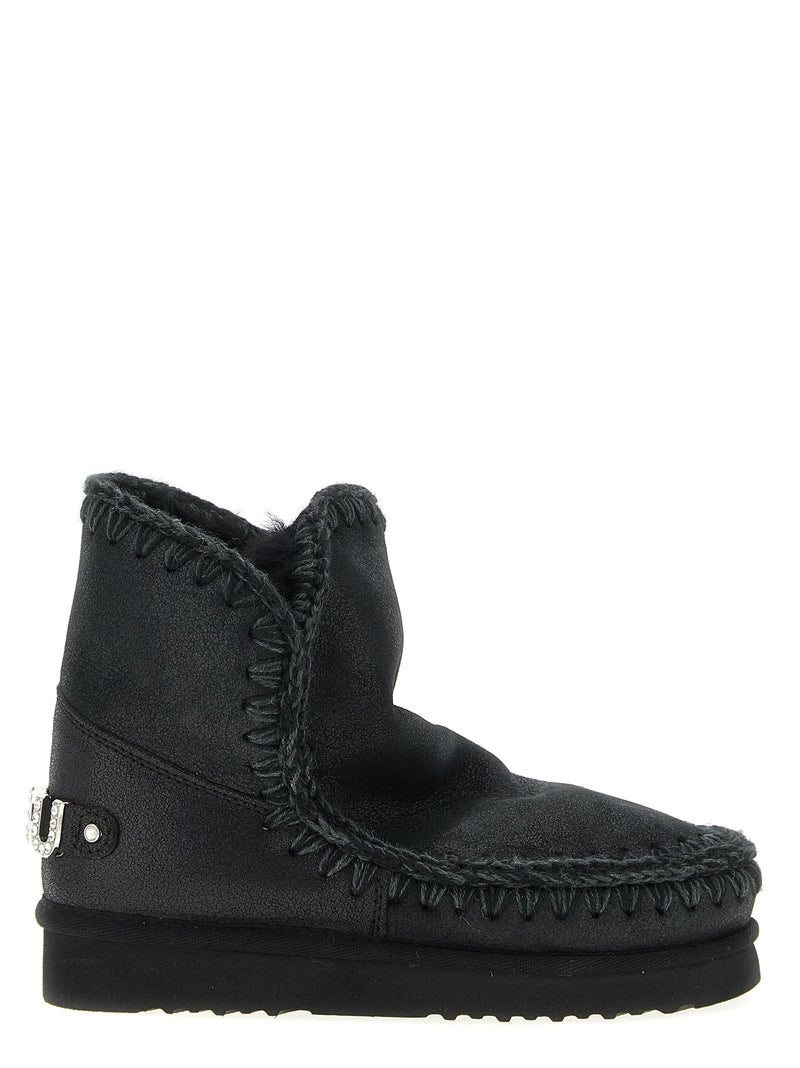 Mou Black Lamb Leather Ankle Boots - Eskimo 18 Rhinestone Logo