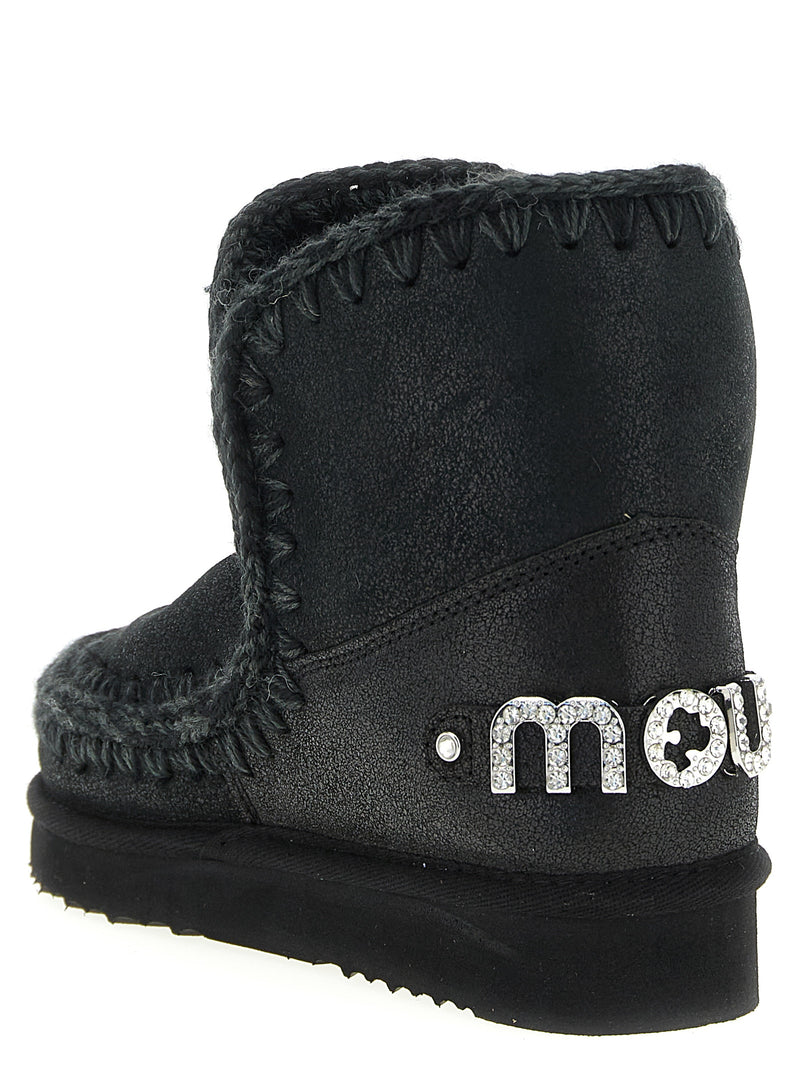 Mou Black Lamb Leather Ankle Boots - Eskimo 18 Rhinestone Logo