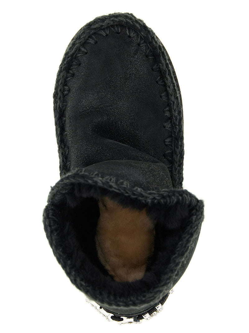 Mou Black Lamb Leather Ankle Boots - Eskimo 18 Rhinestone Logo