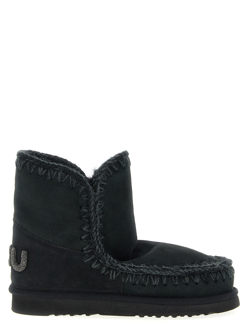 Mou Black Lambskin Ankle Boots - Eskimo 18 Glitter Logo