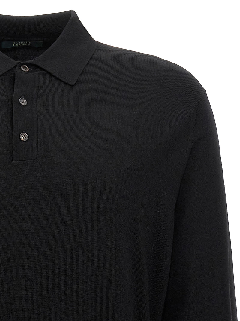 ZANONE Black Virgin Wool Polo Shirt for Men