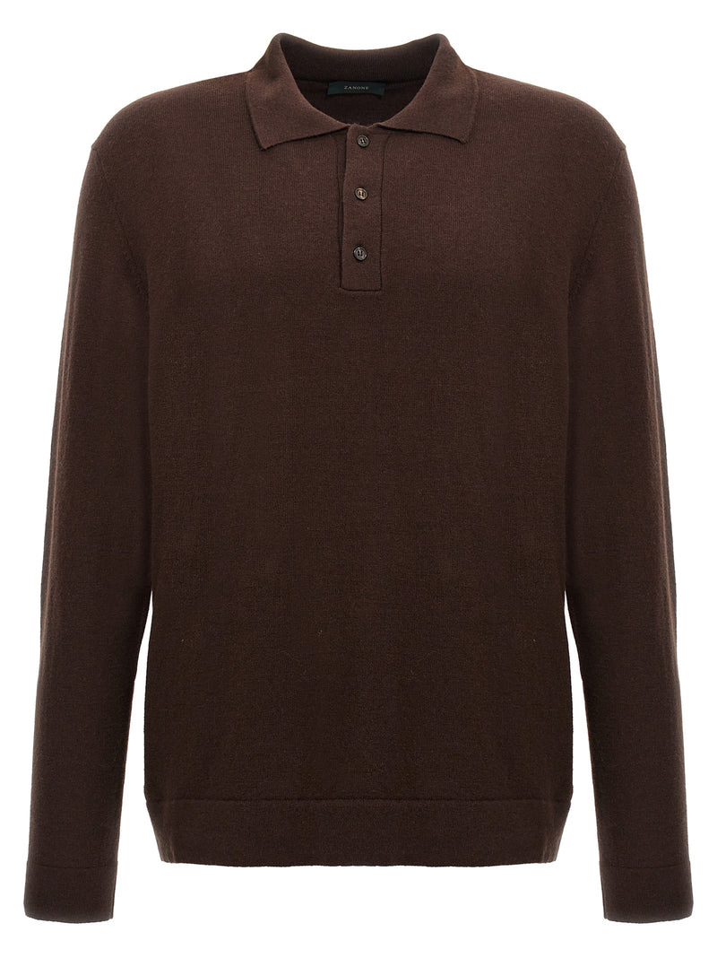 Polo ZANONE en Laine Vierge Marron