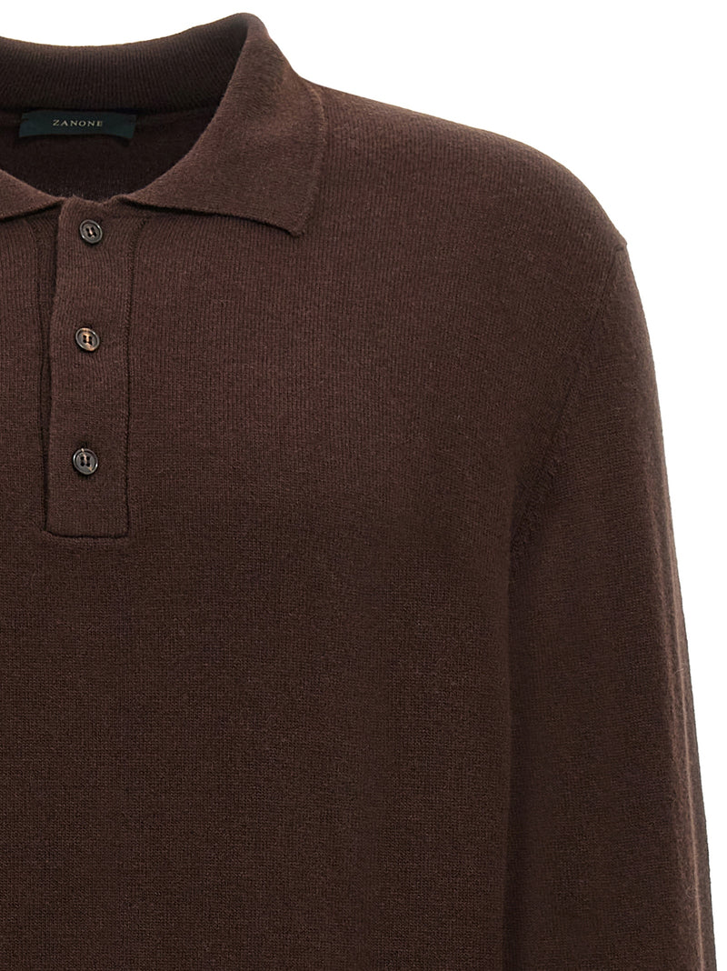 Polo ZANONE en Laine Vierge Marron