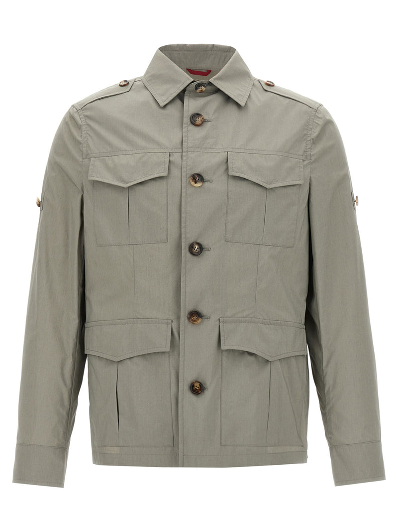Brunello Cucinelli Bicolor Cotton Shell Jacket in Green