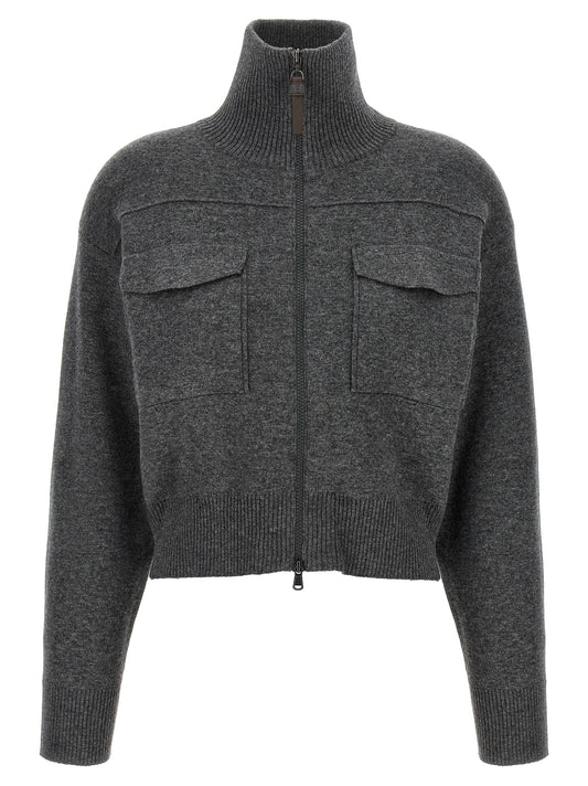 Brunello Cucinelli Cardigan Gris Cachemire
