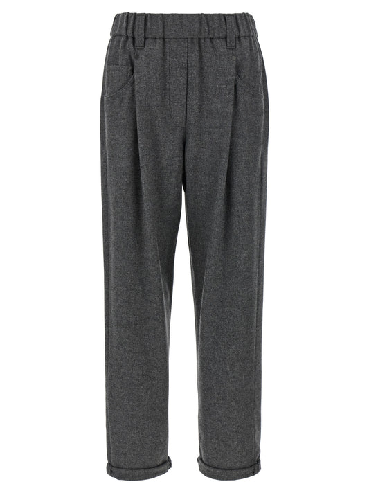 Brunello Cucinelli Pantalon décontracté gris en laine vierge