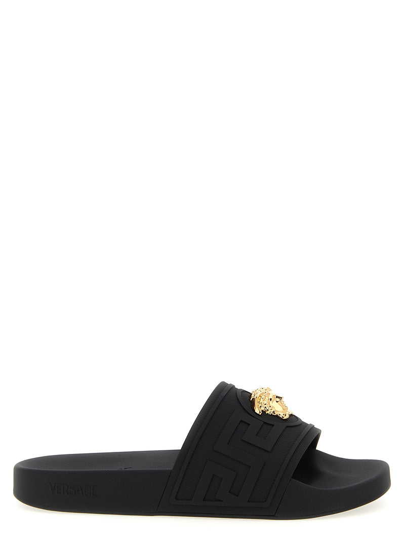 Versace Black Glass Slides with La Medusa Detail