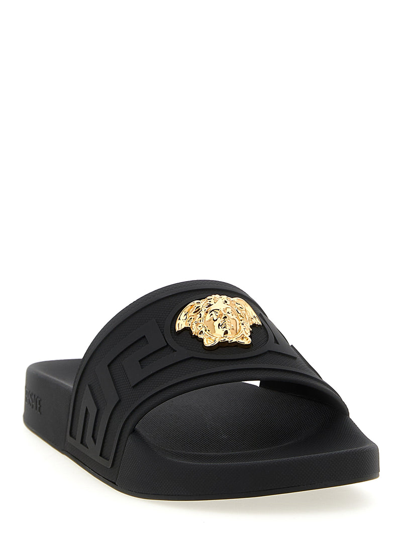Versace Black Glass Slides with La Medusa Detail