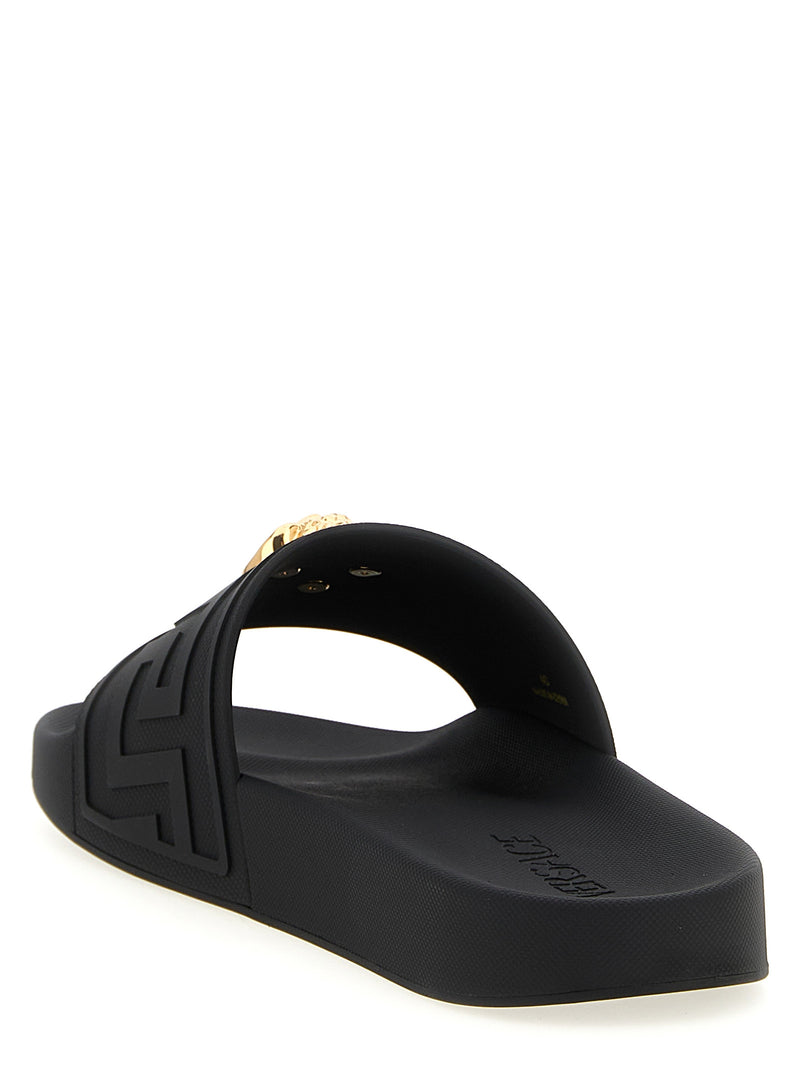 Versace Black Glass Slides with La Medusa Detail