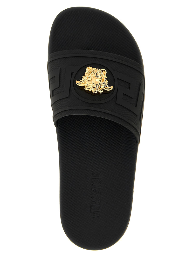 Versace Black Glass Slides with La Medusa Detail