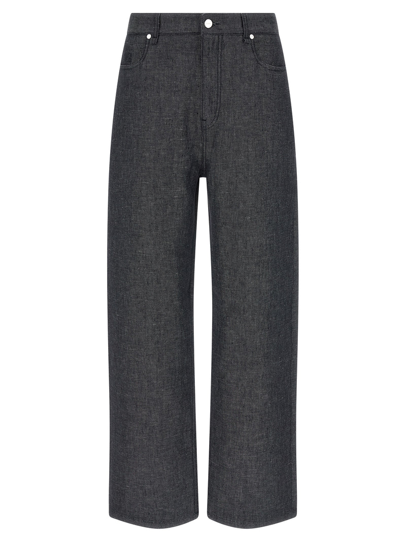 Jean droit en lin gris Fendi