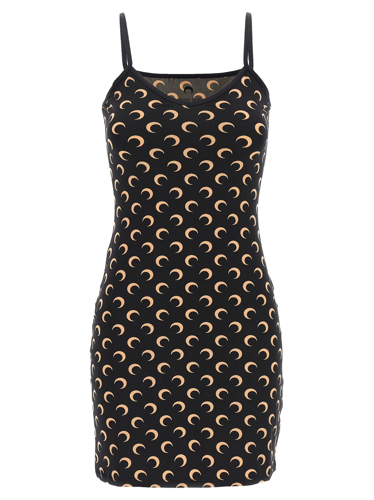 Marine Serre Black Polyamide Short Dress with Moon Print